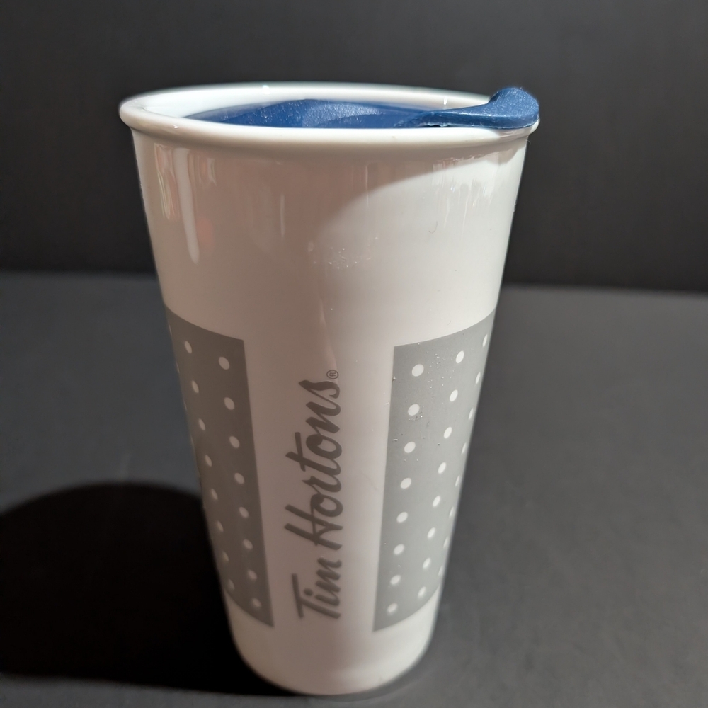Tim Hortons Travel Mug Tumbler  With Lid Ceramic 12 Oz Collectible